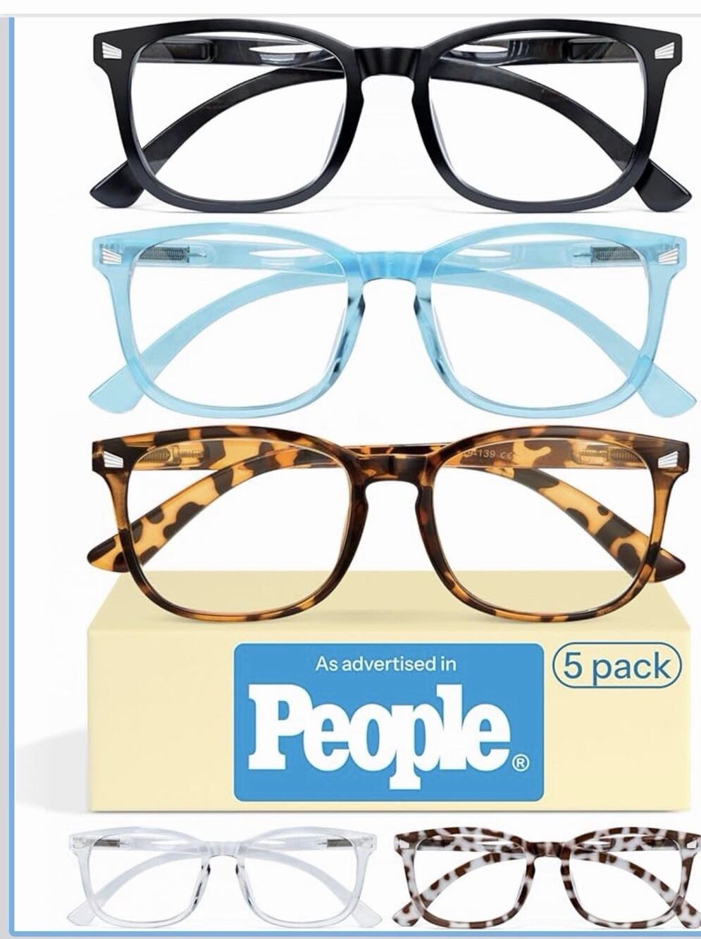 5 Pack- 5.5 Reading Glasses for Women, Eye glasses, Blue Light Readers for Women